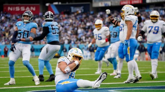 Los Angeles Chargers quarterback Justin Herbert (10) scores a touchdown against the Tennessee Titans during the fourth quarter at Nissan Stadium in Nashville, Tenn., Sunday, Nov. 2, 2025.