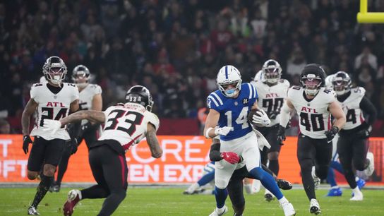 Nov 9, 2025; Berlin, Germany; Indianapolis Colts wide receiver Alec Pierce (14) runs after a catch against the Atlanta Falcons during the NFL Berlin Game at Olympic Stadium. Nov 9, 2025; Berlin, Germany; Indianapolis Colts wide receiver Alec Pierce (14) runs after a catch against the Atlanta Falcons during the NFL Berlin Game at Olympic Stadium.
