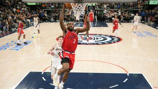 Kawhi Leonard is playing in Terminator mode taken at Intuit Dome (Los Angeles Clippers). Photo by Kirby Lee-Imagn Images