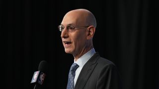 Adam Silver playing NBA expansion cards close to his vest taken at Thomas & Mack Center (NBA)