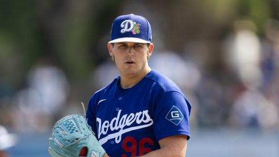 Los Angeles Dodgers pitcher Landon Knack against the Los Angeles Angels during a spring training game at Camelback Ranch-Glendale. 