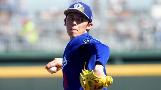 Los Angeles Dodgers starting pitcher Roki Sasaki (11) pitches against the Cleveland Guardians during the third inning at Goodyear Ballpark. Los Angeles Dodgers starting pitcher Roki Sasaki (11) pitches against the Cleveland Guardians during the third inning at Goodyear Ballpark.