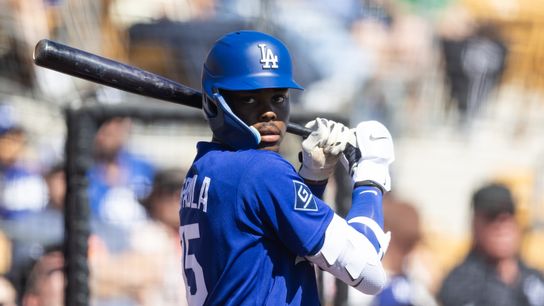 Los Angeles Dodgers outfielder Josue De Paula against Team Mexico during a spring training game at Camelback Ranch. 