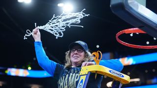 Cori Close completes her masterpiece as UCLA women's basketball wins first NCAA title taken at Mortgage Matchup Center (UCLA). Photo by Kirby Lee/Imagn Images