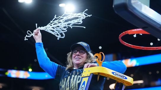 Cori Close completes her masterpiece as UCLA women's basketball wins first NCAA title taken at Mortgage Matchup Center (UCLA). Photo by Kirby Lee/Imagn Images