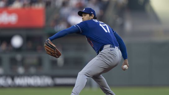 Los Angeles Dodgers two-way player Shohei Ohtani (17) pitches during the first inning against the San Francisco Giants at Oracle Park. 