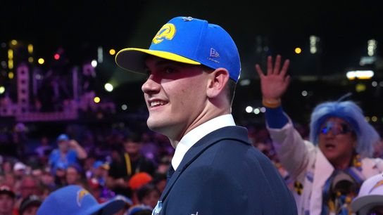 Rams take Ty Simpson at 13 after Les Snead's private first-round promise taken in Pittsburgh (Los Angeles Rams). Photo by Kirby Lee-Imagn Images