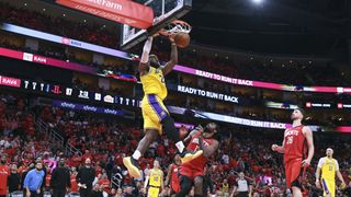 James, Smart steal road win in Houston, hand Lakers 3-0 series lead taken at Toyota Center (Los Angeles Lakers). Photo by Troy Taormina-Imagn Images