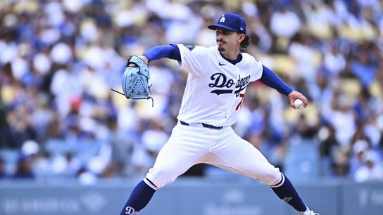 Los Angeles Dodgers pitcher Justin Wrobleski (70) pitches against the Chicago Cubs in the first inning at Dodger Stadium. 