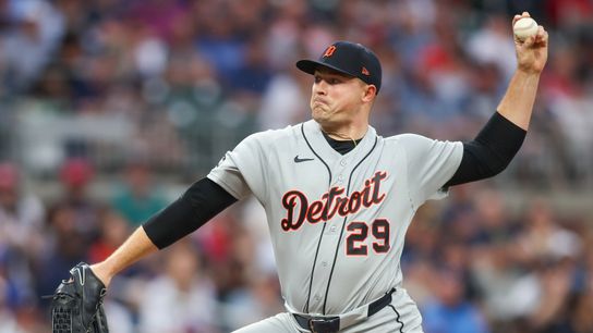 Detroit Tigers starting pitcher Tarik Skubal (29) throws against the Atlanta Braves in the second inning at Truist Park. 