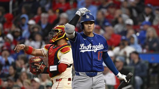 Los Angeles Dodgers designated hitter Shohei Ohtani (17) looks on after striking out against the St. Louis Cardinals in the sixth inning at Busch Stadium. 
