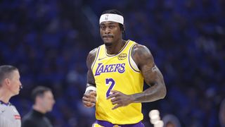 The internet is breaking over Jarred Vanderbilt's gruesome pinky dislocation taken at Paycom Center (Los Angeles Lakers). Photo by Alonzo Adams-Imagn Images