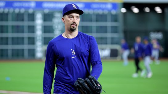 Los Angeles Dodgers pitcher Blake Snell prior to the game against the Houston Astros at Daikin Park. 