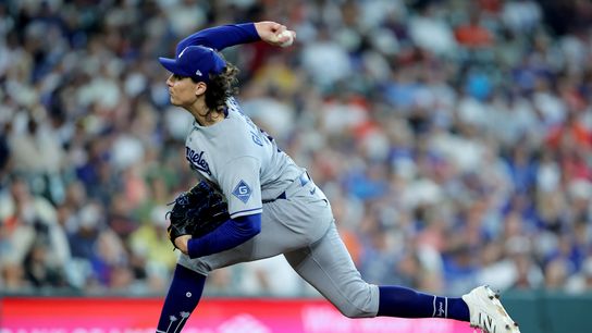 Los Angeles Dodgers pitcher Tyler Glasnow (31) delivers a pitch against the Houston Astros during the first inning at Daikin Park. 
