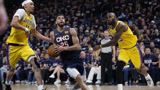 Thunder overpower Lakers, take 2-0 series lead with 125-107 victory taken at Paycom Center (Los Angeles Lakers). Photo by Alonzo Adams-Imagn Images
