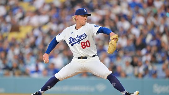 Los Angeles Dodgers pitcher Emmet Sheehan (80) pitches during the first inning against the Atlanta Braves at Dodger Stadium. 