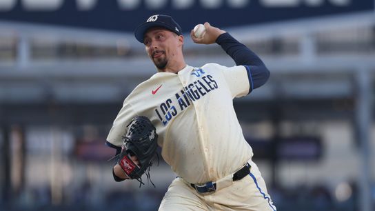 Los Angeles Dodgers pitcher Blake Snell (7) throws to the plate during the second inning against the Atlanta Braves at Dodger Stadium. Los Angeles Dodgers pitcher Blake Snell (7) throws to the plate during the second inning against the Atlanta Braves at Dodger Stadium.