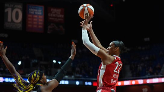 Wilson drops 45 in Aces' last game in Connecticut  taken at Mohegan Sun Arena (Las Vegas Aces). Photo by David Butler II-Imagn Images