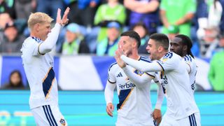 Galaxy shocks Sounders in 2-0 road win in Seattle taken  at Lumen Field (LA Galaxy). Photo by Steven Bisig-Imagn Images