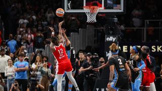 Aces survive furious Dream comeback to push win streak to four taken at State Farm Arena (Las Vegas Aces). Photo by Brett Davis-Imagn Images