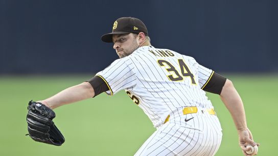 San Diego Padres pitcher Michael King (34) throws a pitch during the first inning against the Los Angeles Dodgers at Petco Park. San Diego Padres pitcher Michael King (34) throws a pitch during the first inning against the Los Angeles Dodgers at Petco Park.