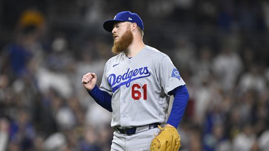 Los Angeles Dodgers pitcher Will Klein (61) pumps his fist after the Dodgers beat the San Diego Padres at Petco Park. Los Angeles Dodgers pitcher Will Klein (61) pumps his fist after the Dodgers beat the San Diego Padres at Petco Park.