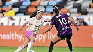 Wave FC’s Trinity Byars delivers a stoppage-time equalizer in Houston taken at Shell Energy Stadium (San Diego Wave FC). Photo by Maria Lysaker-Imagn Images