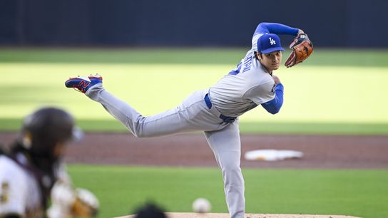 Los Angeles Dodgers pitcher Shohei Ohtani (17) delivers during the first inning against the San Diego Padres at Petco Park. Los Angeles Dodgers pitcher Shohei Ohtani (17) delivers during the first inning against the San Diego Padres at Petco Park.
