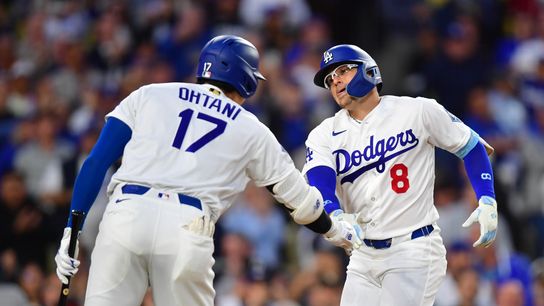 Los Angeles Dodgers first baseman Enrique Hernandez (8) celebrates with Los Angeles Dodgers two-way player Shohei Ohtani (17) after hitting a solo home run during the third inning against the Colorado... Los Angeles Dodgers first baseman Enrique Hernandez (8) celebrates with Los Angeles Dodgers two-way player Shohei Ohtani (17) after hitting a solo home run during the third inning against the Colorado...