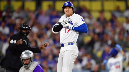 Ohtani, Hernández injuries cloud Dodgers' blowout win taken at Dodger Stadium (Los Angeles Dodgers). Photo by Gary A. Vasquez-Imagn Images