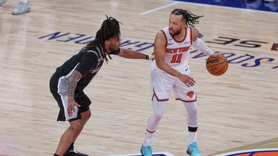 Jun 8, 2026; New York, New York, USA; New York Knicks guard Jalen Brunson (11) is guarded by San Antonio Spurs guard Stephon Castle (5) during game three of the 2026 NBA Finals at Madison Square Garden. Jun 8, 2026; New York, New York, USA; New York Knicks guard Jalen Brunson (11) is guarded by San Antonio Spurs guard Stephon Castle (5) during game three of the 2026 NBA Finals at Madison Square Garden.