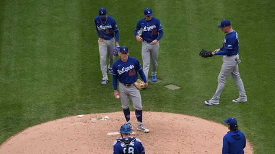 Los Angeles Dodgers pitcher Emmet Sheehan (80) leaves the game against the Chicago White Sox during the sixth inning at Rate Field. Los Angeles Dodgers pitcher Emmet Sheehan (80) leaves the game against the Chicago White Sox during the sixth inning at Rate Field.