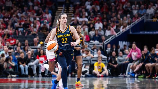 Jun 24, 2026; Indianapolis, Indiana, USA; Indiana Fever guard Caitlin Clark (22) dribbles the ball in the second half against the Phoenix Mercury at Gainbridge Fieldhouse. Jun 24, 2026; Indianapolis, Indiana, USA; Indiana Fever guard Caitlin Clark (22) dribbles the ball in the second half against the Phoenix Mercury at Gainbridge Fieldhouse.