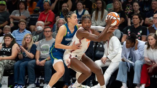 Jul 6, 2026; Minneapolis, Minnesota, USA; Connecticut Sun forward Diamond Miller (1) dribbles the ballas Minnesota Lynx guard Kayla McBride (21) plays defense in the second half at Target Center. Jul 6, 2026; Minneapolis, Minnesota, USA; Connecticut Sun forward Diamond Miller (1) dribbles the ballas Minnesota Lynx guard Kayla McBride (21) plays defense in the second half at Target Center.