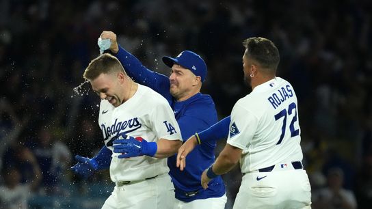 Dalton Rushing delivers walk-off hit as Dodgers beat Rockies in extras taken at Dodger Stadium (Los Angeles Dodgers). Photo by Kirby Lee-Imagn Images