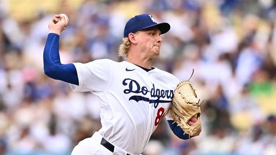 Los Angeles Dodgers pitcher Emmet Sheehan (80) pitches during the first inning against the Arizona Diamondbacks at Dodger Stadium. 