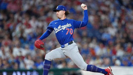 Los Angeles Dodgers starting pitcher Justin Wrobleski (70) throws a pitch against the Philadelphia Phillies in the first inning at Citizens Bank Park. Los Angeles Dodgers starting pitcher Justin Wrobleski (70) throws a pitch against the Philadelphia Phillies in the first inning at Citizens Bank Park.