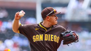 Griffin Canning fails to deliver again, dropping four game series to Braves taken at Truist Park (San Diego Padres). Photo by © Jordan Godfree-Imagn Images