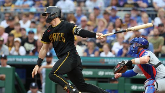 Jul 24, 2026; Pittsburgh, Pennsylvania, USA; Pittsburgh Pirates catcher Henry Davis (32) drives in a run with an infield single against the Chicago Cubs during the fifth inning at PNC Park. Jul 24, 2026; Pittsburgh, Pennsylvania, USA; Pittsburgh Pirates catcher Henry Davis (32) drives in a run with an infield single against the Chicago Cubs during the fifth inning at PNC Park.