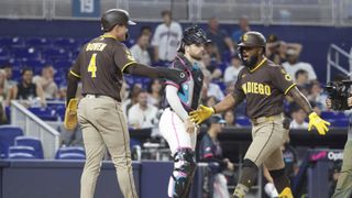 Luis Rengifo stays hot, lifts Padres over Marlins with pinch hit two-run homer taken at loanDepot Park (San Diego Padres). Photo by © Rhona Wise-Imagn Images