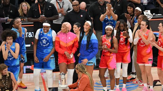 A’ja Wilson gets last laugh over Aces teammates as Team Spoon triumphs over Team Coop taken at United Center (Las Vegas Aces). Photo by Patrick Gorski-Imagn Images
