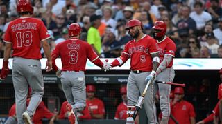 Ward, Adell lift Angels despite Kikuchi's woes taken at Comerica Park (Los Angeles Angels). Photo by Lon Horwedel-Imagn Images