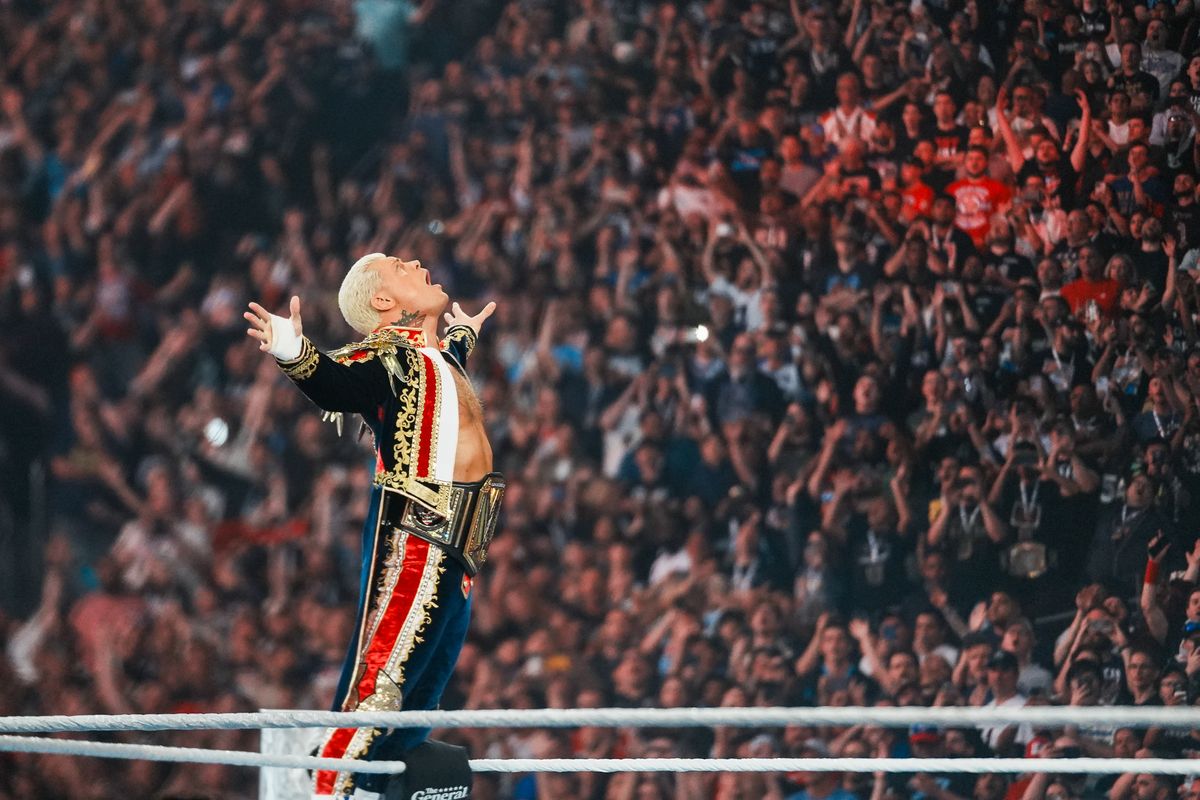 Cody Rhodes makes an entrance prior to WWE Championship match against John Cena during WrestleMania 41 In Las Vegas on Sunday April 20, 2025.