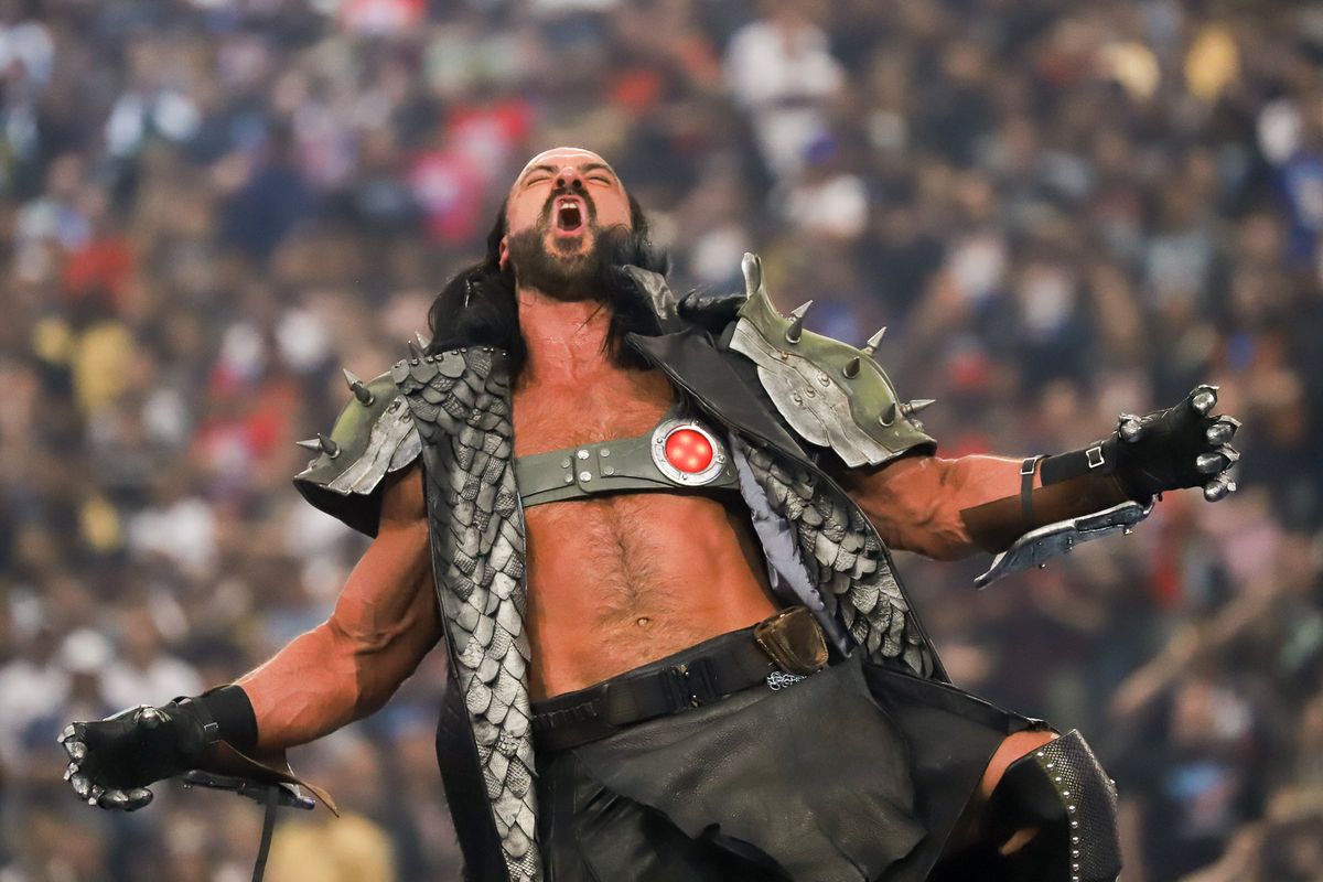 Drew McIntyre makes an entrance prior to his match against Damian Priest during WrestleMania 41 In Las Vegas on Sunday April 20, 2025.