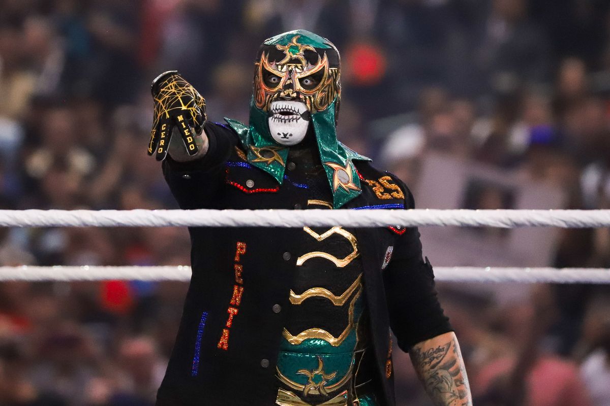 Penta makes an entrance prior to the Intercontinental Championship during WrestleMania 41 In Las Vegas on Sunday April 20, 2025.
