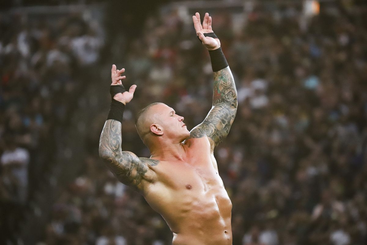 Randy Orton makes an entrance prior to his open challange during WrestleMania 41 In Las Vegas on Sunday April 20, 2025.