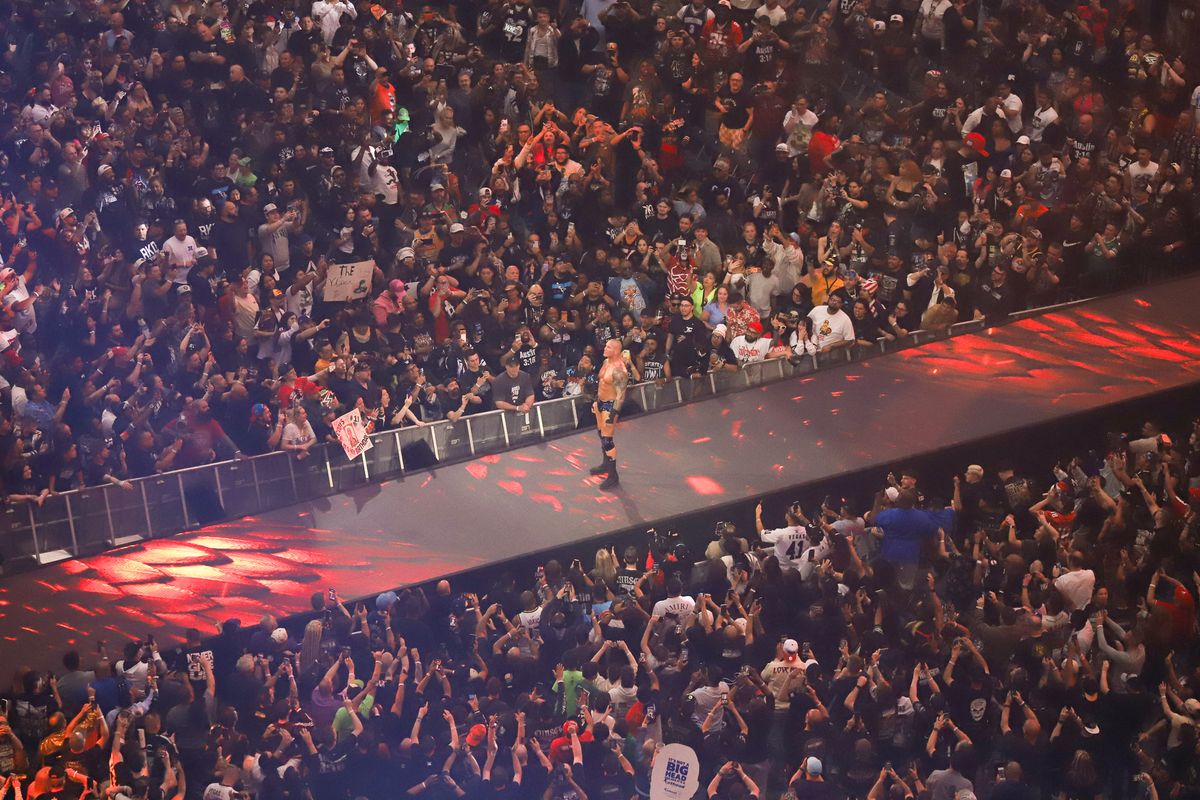 WWE wrestler Randy Orton makes an entrance ahead of Undisputed WWE Championship match against Cody Rhodes during WreslteMania 42 on Saturday, April 18, 2026 at Allegiant Stadium.