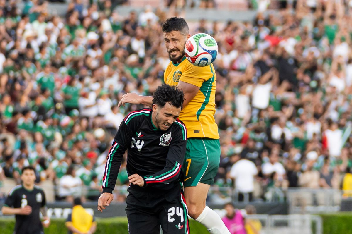 Mexican National Team central midfielder Luis Chavez (24), goes for the header during an International Friendly against Australia on May 30th, 2026 in Pasadena, California. Mexican National Team central midfielder Luis Chavez (24), goes for the header during an International Friendly against Australia on May 30th, 2026 in Pasadena, California.