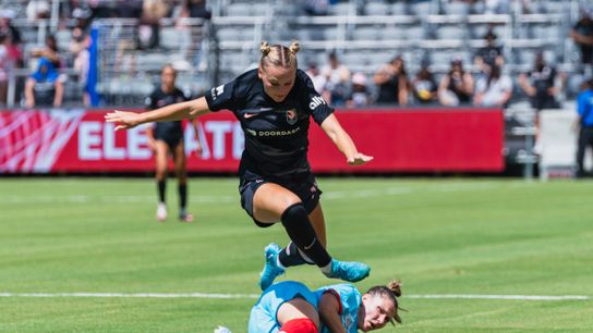 Angel City Midfielder Kennedy Fuller (17) leaping over the defense during a NWSL soccer game against the Chicago Red Stars,Sunday, September 1st, 2024 in Los Angeles, California 