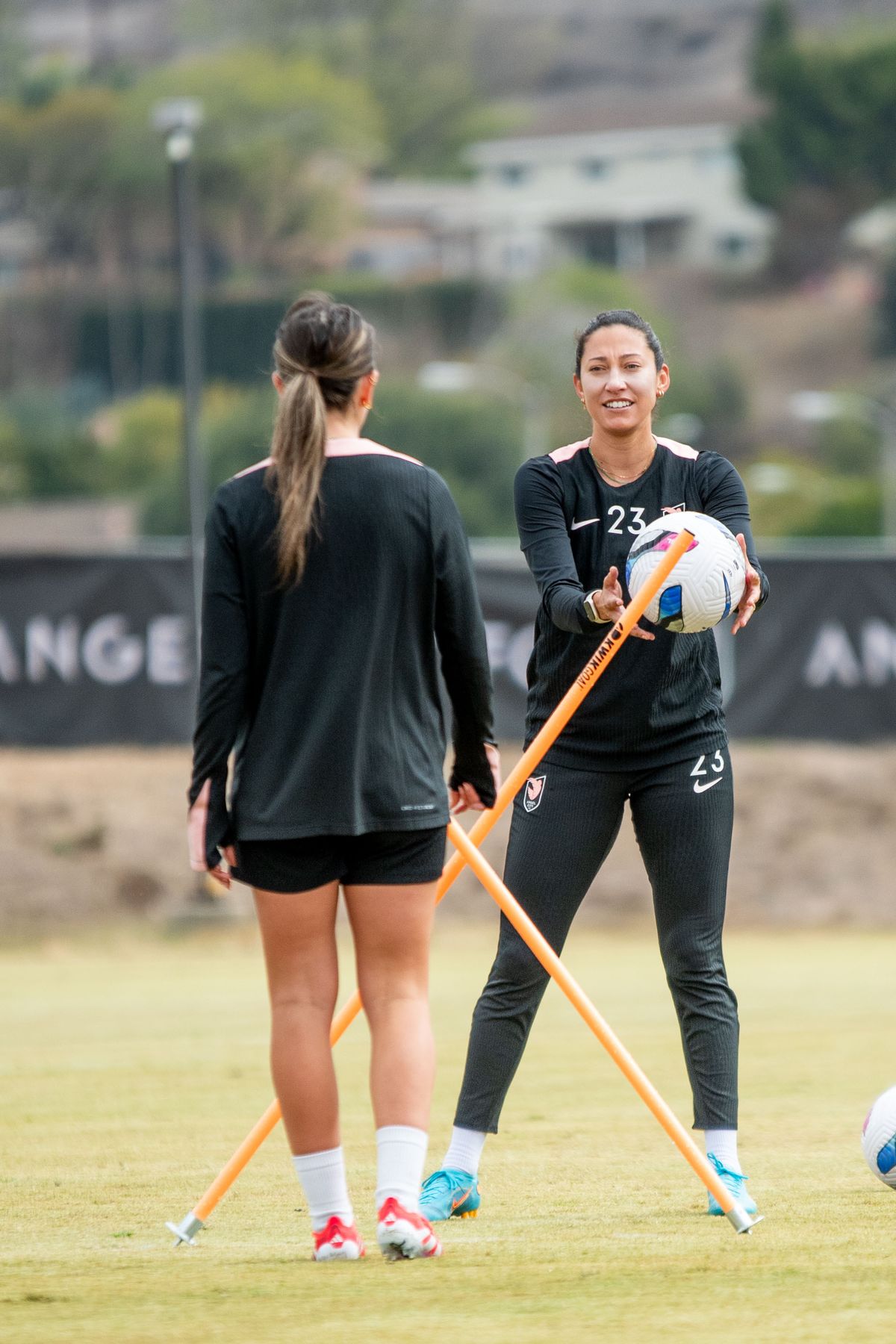 Angel City FC attacker Christen Press during practice outside the performance center, Thursday January 30, 2025 in Thousand Oaks, Calif. Angel City FC attacker Christen Press during practice outside the performance center, Thursday January 30, 2025 in Thousand Oaks, Calif.